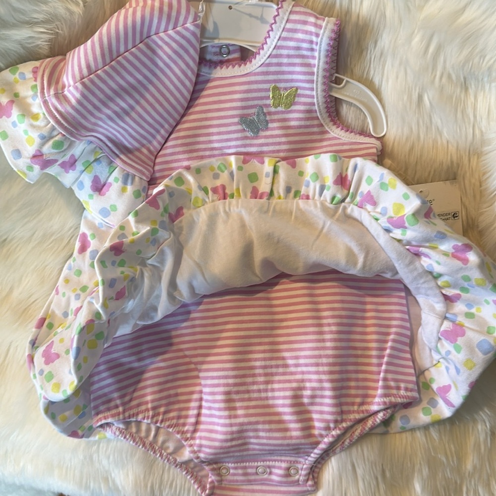 Little Me Pink and White Baby Dress with Butterfly Print - Picture 5 of 7